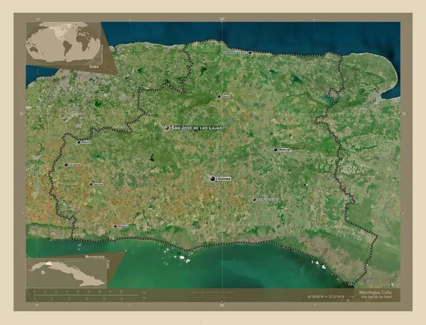キューバの州の一つ 高解像度衛星地図 地域の主要都市の位置と名前 コーナー補助位置図 — ストック写真