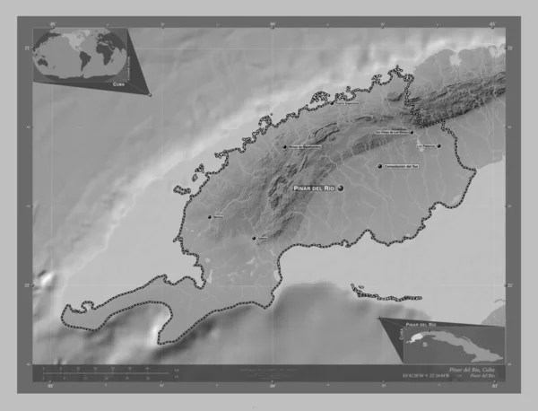 Pinar Del Rio Prowincja Kuba Mapa Wzniesień Skali Szarości Jeziorami — Zdjęcie stockowe