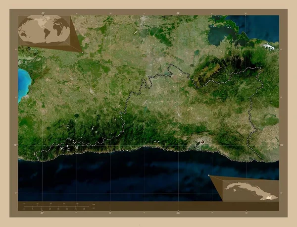 キューバのサンティアゴ キューバ州 低解像度衛星地図 コーナー補助位置図 — ストック写真