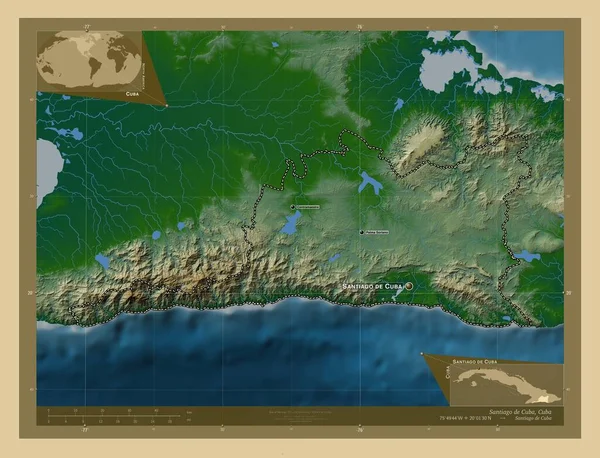 Сантьяго Куба Провинция Куба Цветная Карта Высоты Озерами Реками Места — стоковое фото