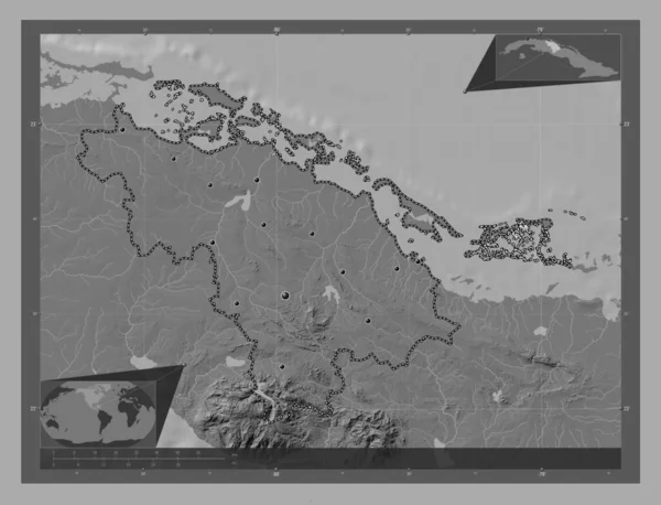 Villa Clara Prowincja Kuba Dwupoziomowa Mapa Jeziorami Rzekami Lokalizacje Dużych — Zdjęcie stockowe