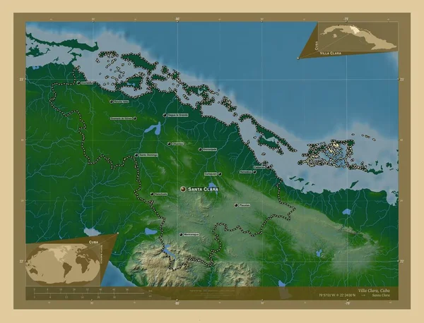 클라라 쿠바의 호수와 고지대 지역의 도시들의 위치와 Corner Auxiliary Location — 스톡 사진
