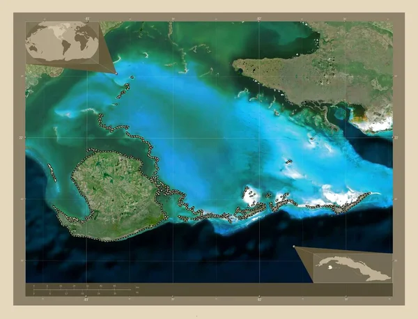 Isla Juventud Prowincja Kuba Mapa Satelity Wysokiej Rozdzielczości Lokalizacje Dużych — Zdjęcie stockowe