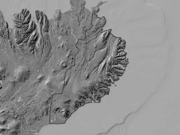Austurland Oblast Islandu Bilevel Elevační Mapa Jezery Řekami — Stock fotografie