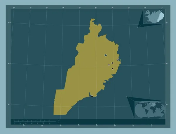 Austurland Область Ісландії Твердий Колір Розташування Великих Міст Регіону Кутові — стокове фото