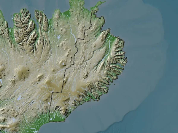 Austurland Região Islândia Mapa Elevação Colorido Estilo Wiki Com Lagos — Fotografia de Stock