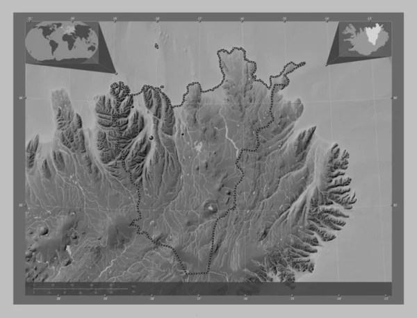 Halshreppur Область Ісландії Граймасштабна Мапа Висот Озерами Річками Розташування Великих — стокове фото
