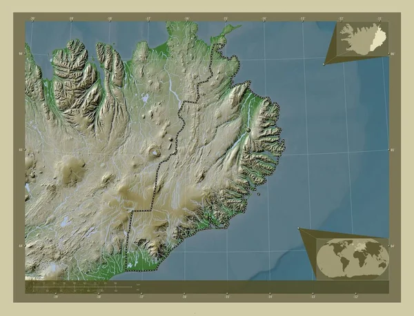Austurland Область Ісландії Висота Карти Забарвлена Вікі Стилі Озерами Річками — стокове фото