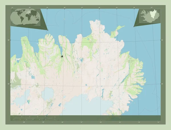 アイスランドの地域のHalshreppur ストリートマップを開く コーナー補助位置図 — ストック写真