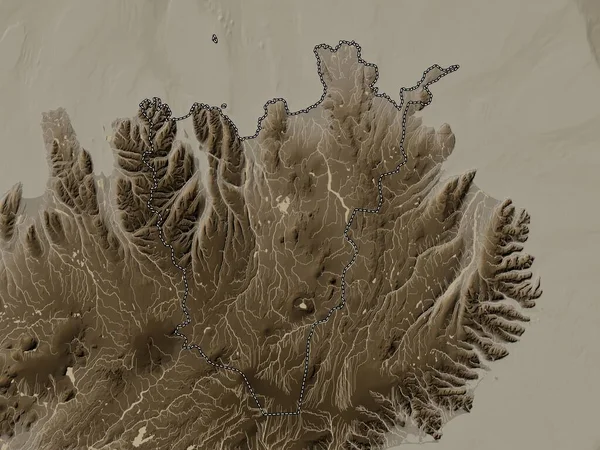 Halshreppur Region Islandii Mapa Wzniesień Kolorowe Sepia Dźwięki Jeziorami Rzekami — Zdjęcie stockowe