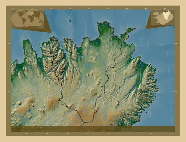 Halshreppur Region Islandii Kolorowa Mapa Wzniesień Jeziorami Rzekami Pomocnicze Mapy — Zdjęcie stockowe