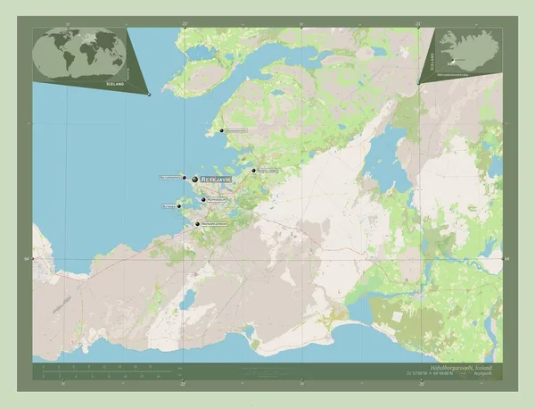 Hofuborgarsvi Izland Régió Nyílt Utcai Térkép Régió Nagyvárosainak Elhelyezkedése Neve — Stock Fotó