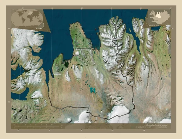 Norurland Vestra Região Islândia Mapa Satélite Alta Resolução Locais Nomes — Fotografia de Stock