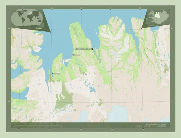 Norurland Vestra Region Islandii Otwórz Mapę Ulic Lokalizacje Nazwy Głównych — Zdjęcie stockowe