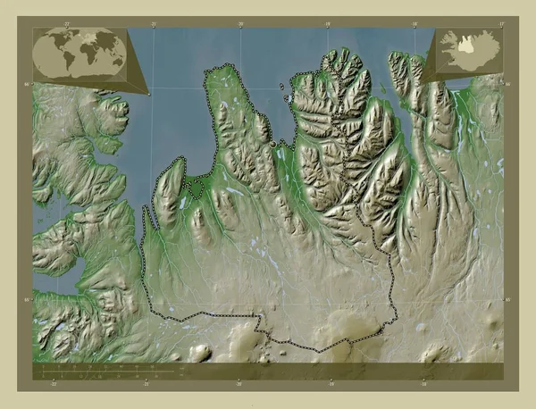 Norurland Vestra Region Islandii Mapa Wzniesień Kolorowa Stylu Wiki Jeziorami — Zdjęcie stockowe