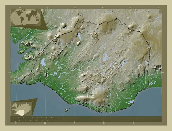 Suurland Region Islandii Mapa Wzniesień Kolorowa Stylu Wiki Jeziorami Rzekami — Zdjęcie stockowe