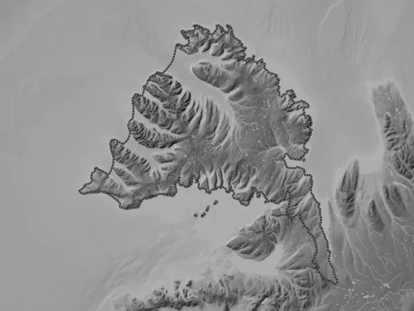 Vestfirir Región Islandia Mapa Elevación Escala Grises Con Lagos Ríos —  Fotos de Stock