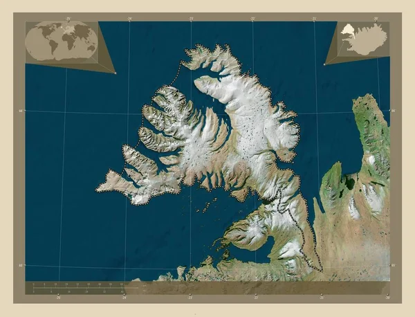 Vestfirir Región Islandia Mapa Satelital Alta Resolución Ubicaciones Las Principales —  Fotos de Stock