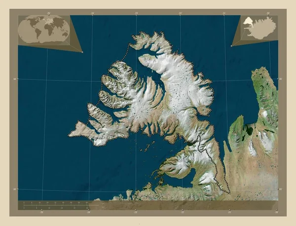 Vestfirir Región Islandia Mapa Satelital Alta Resolución Mapas Ubicación Auxiliares —  Fotos de Stock