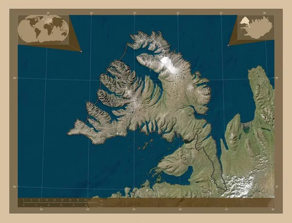 Vestfirir Región Islandia Mapa Satelital Baja Resolución Mapas Ubicación Auxiliares — Foto de Stock