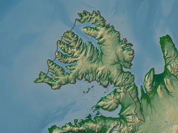 Vestfirir Περιφέρεια Ισλανδίας Χρωματιστός Υψομετρικός Χάρτης Λίμνες Και Ποτάμια — Φωτογραφία Αρχείου