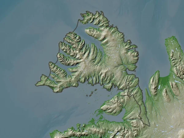 Vestfirir Regio Van Ijsland Hoogtekaart Gekleurd Wiki Stijl Met Meren — Stockfoto