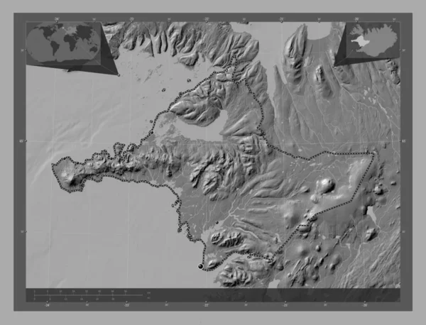 Vesturland Region Islandii Dwupoziomowa Mapa Jeziorami Rzekami Lokalizacje Dużych Miast — Zdjęcie stockowe