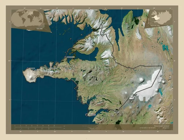 Vesturland Regio Van Ijsland Satellietkaart Met Hoge Resolutie Locaties Namen — Stockfoto
