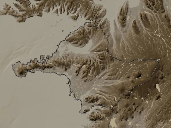 Vesturland Περιφέρεια Ισλανδίας Υψόμετρο Χάρτη Χρωματισμένο Τόνους Σέπια Λίμνες Και — Φωτογραφία Αρχείου