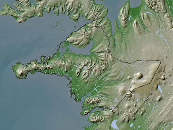 Vesturland Περιφέρεια Ισλανδίας Υψόμετρο Χάρτη Χρωματισμένο Wiki Στυλ Λίμνες Και — Φωτογραφία Αρχείου