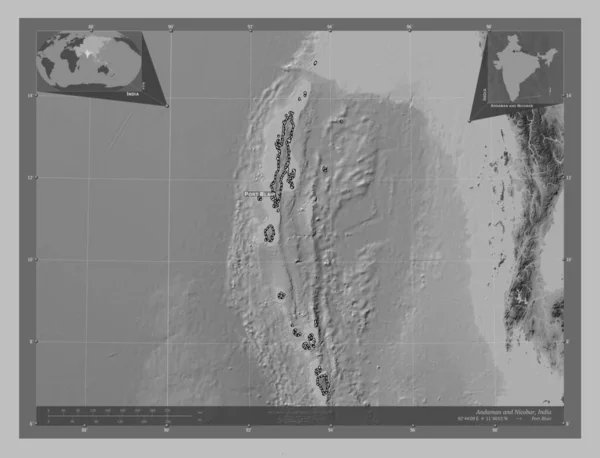 Andaman Nicobar Territorio Unificado India Mapa Elevación Escala Grises Con —  Fotos de Stock