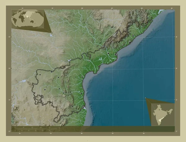 Andhra Pradesh Stan Indie Mapa Wzniesień Kolorowa Stylu Wiki Jeziorami — Zdjęcie stockowe