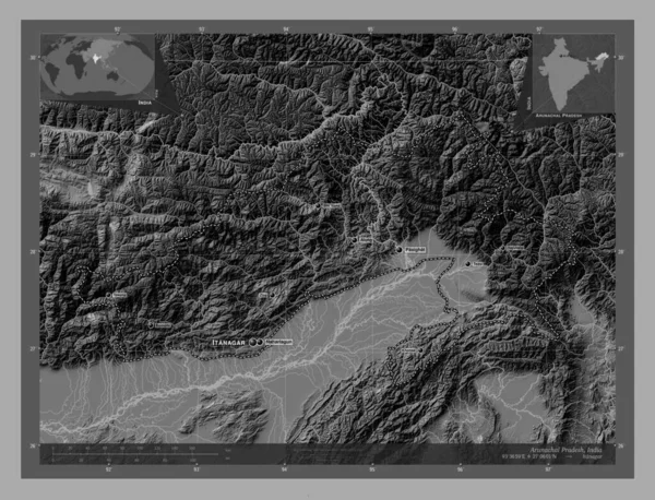 Arunachal Pradesh Estado India Mapa Elevación Bilevel Con Lagos Ríos —  Fotos de Stock