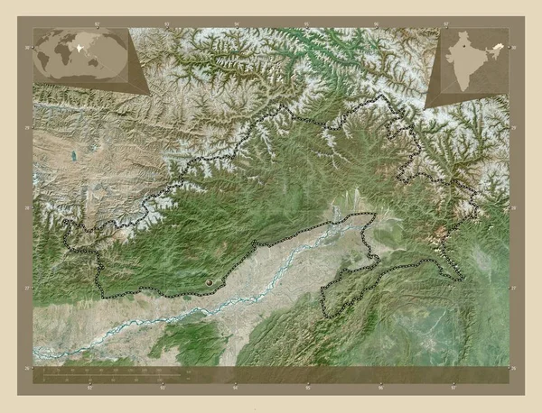 Arunachal Pradesh Índia Mapa Satélite Alta Resolução Mapa Localização Auxiliar — Fotografia de Stock