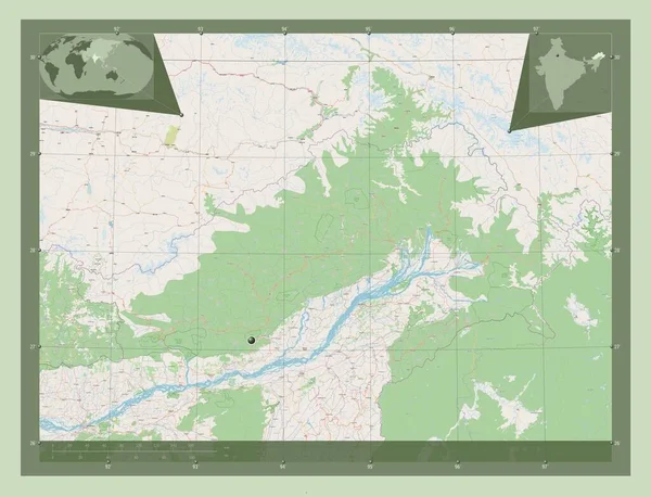Аруначал Прадеш Штат Индия Карта Улиц Вспомогательные Карты Расположения Углов — стоковое фото