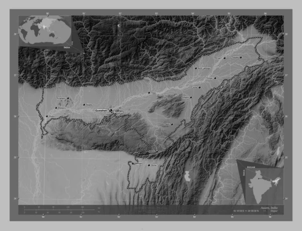 Ассам Штат Индия Карта Высот Оттенках Серого Озерами Реками Места — стоковое фото