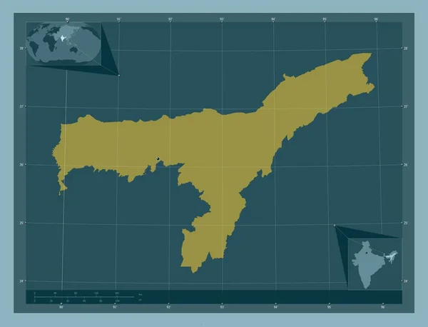 Ассам Штат Индия Твердая Форма Цвета Вспомогательные Карты Расположения Углов — стоковое фото
