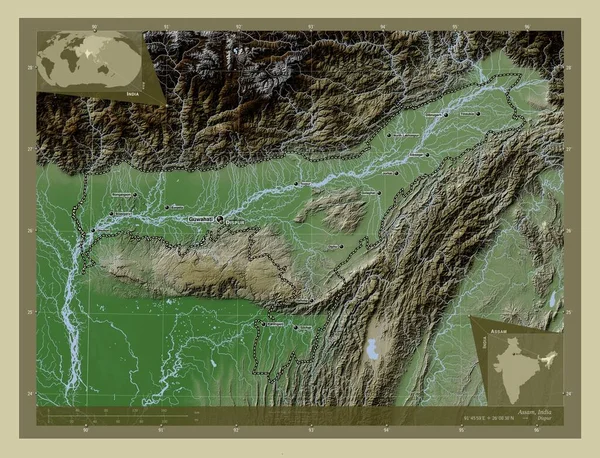 Assam State India Elevation Map Colored Wiki Style Lakes Rivers — Stock Photo, Image