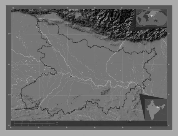 Bihar Delstaten Indien Bilevel Höjd Karta Med Sjöar Och Floder — Stockfoto
