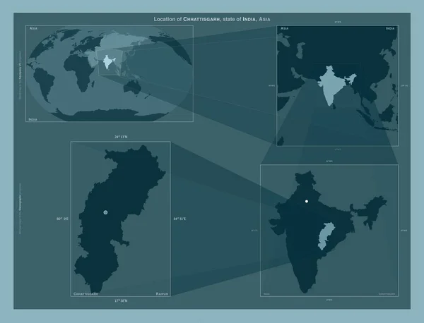 Chhattisgarh Estado India Diagrama Que Muestra Ubicación Región Mapas Gran — Foto de Stock