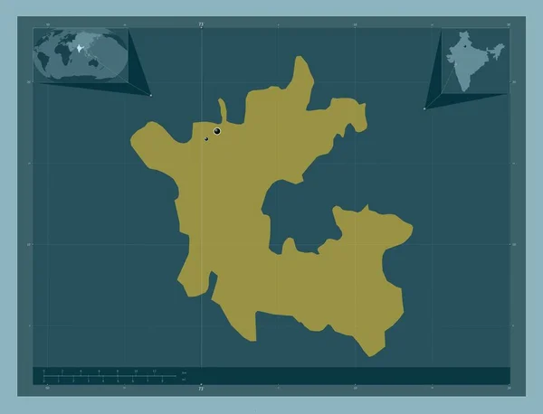 ダドラとナガル ハヴェリ インド連邦の領土 しっかりした色の形 地域の主要都市の場所 コーナー補助位置図 — ストック写真