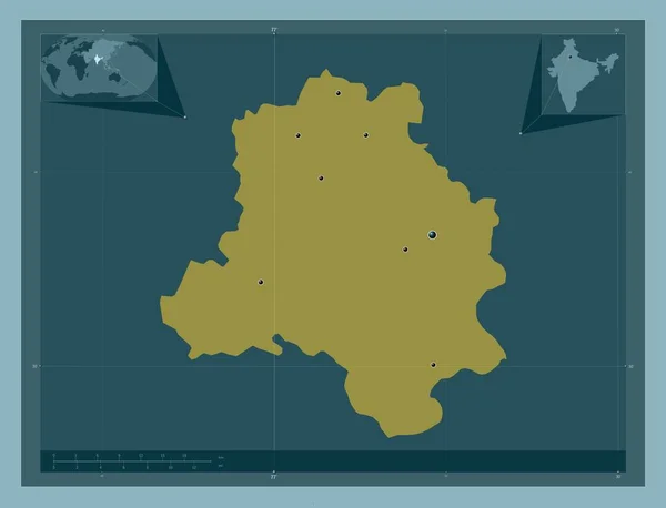 デリーの首都地域 インドの労働組合の領土 しっかりした色の形 地域の主要都市の場所 コーナー補助位置図 — ストック写真