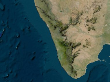 Kerala, Hindistan Eyaleti. Düşük çözünürlüklü uydu haritası