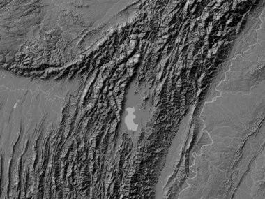 Manipur, Hindistan eyaleti. Gölleri ve nehirleri olan çift seviyeli yükseklik haritası