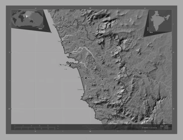 Goa Estado Índia Bilevel Mapa Elevação Com Lagos Rios Locais — Fotografia de Stock