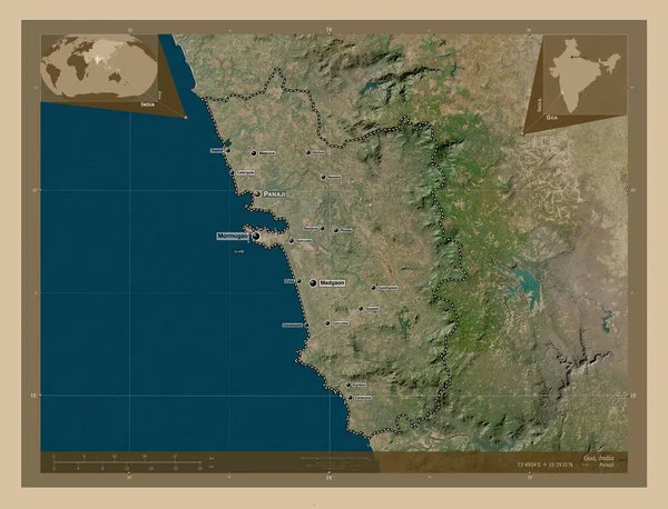 Goa Hindistan Eyaleti Düşük Çözünürlüklü Uydu Bölgenin Büyük Şehirlerinin Yerleri — Stok fotoğraf