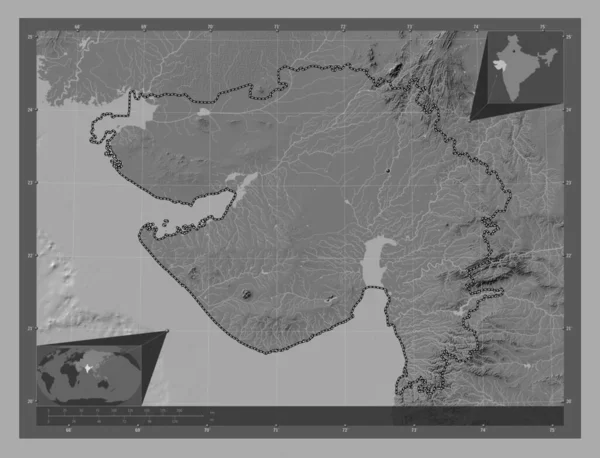 Гуджарат Штат Індія Білевелівська Карта Висот Озерами Річками Кутові Допоміжні — стокове фото