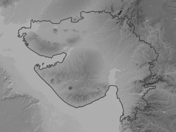 Gujarat État Inde Carte Altitude Niveaux Gris Avec Lacs Rivières — Photo