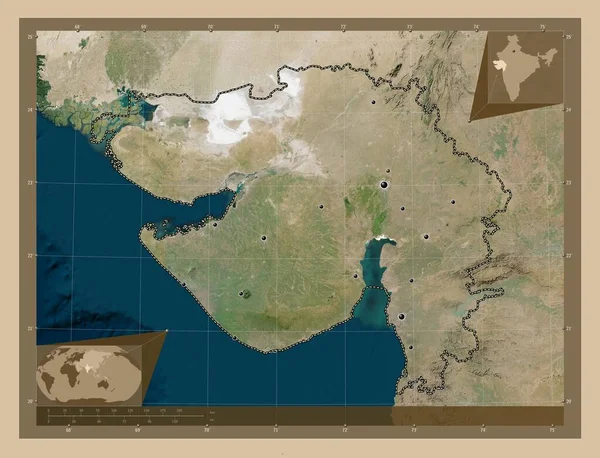 Gujarat Estado India Mapa Satelital Baja Resolución Ubicaciones Las Principales —  Fotos de Stock