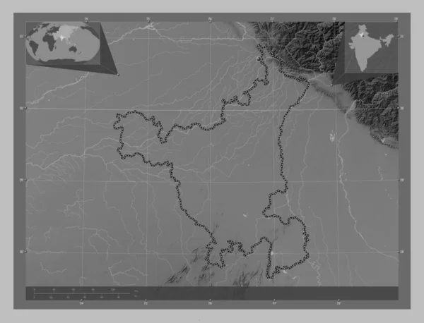 Haryana Estado Índia Mapa Elevação Escala Cinza Com Lagos Rios — Fotografia de Stock